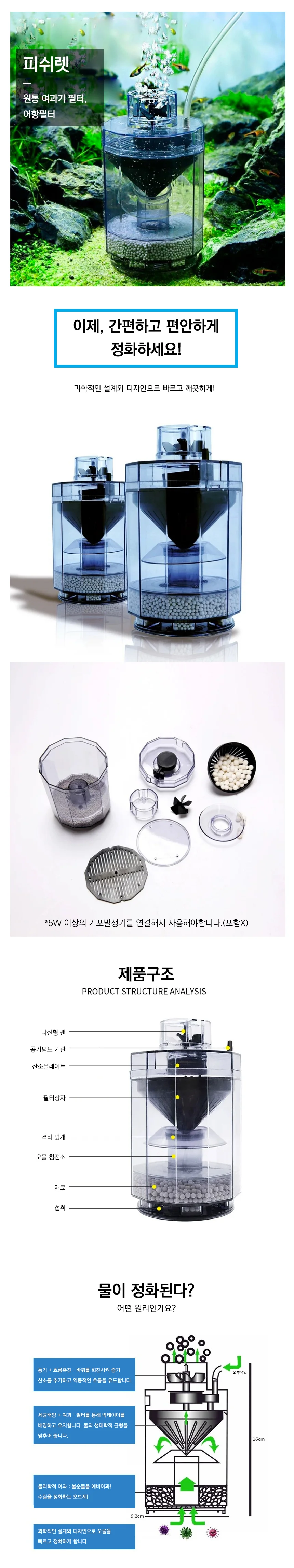 원통 피쉬렛 집똥기 똥집기 거북이 어항 여과기 필터 설치 집진기 상세4