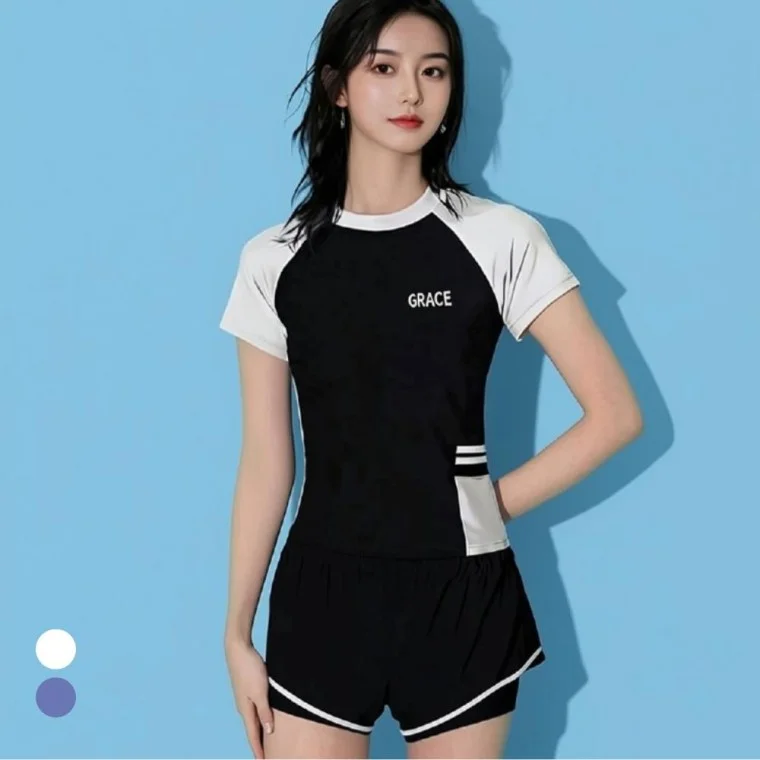스포티 여성 래쉬가드 수영복 투피스 비치웨어 세트