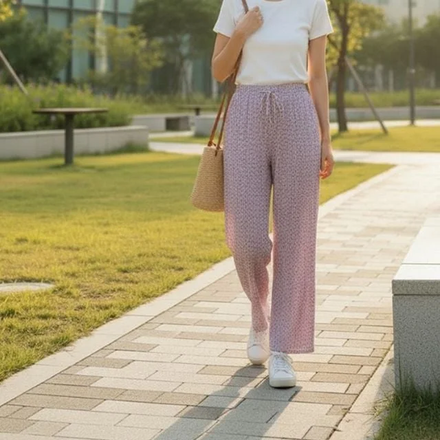 찰랑 차르르 꽃무늬 꽃무늬 주름 와이드 팬츠 통바지 여름바지