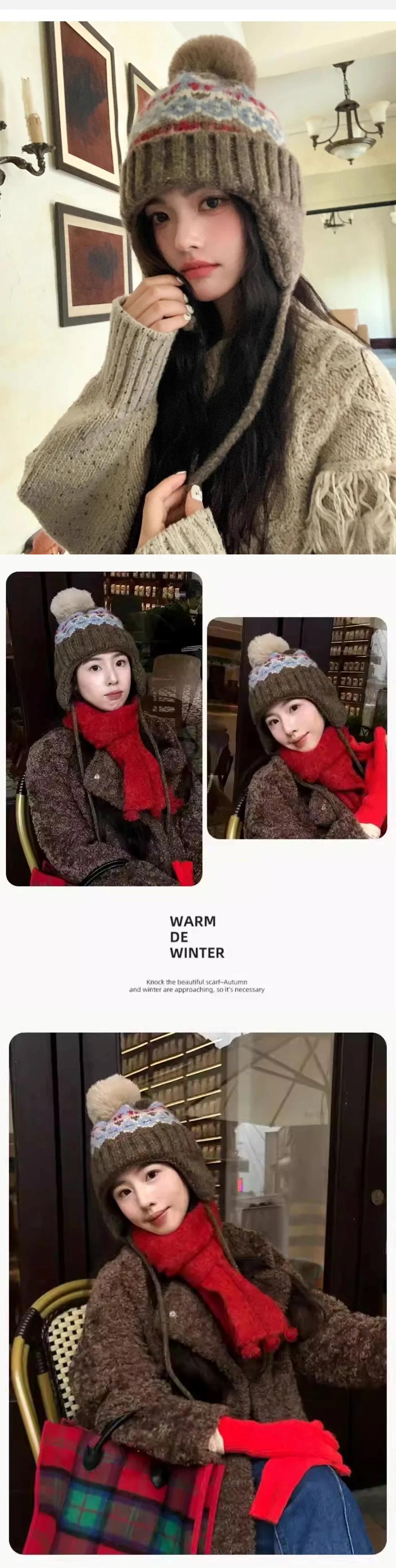 귀다리 여성방한모자 방울털모자 상세2