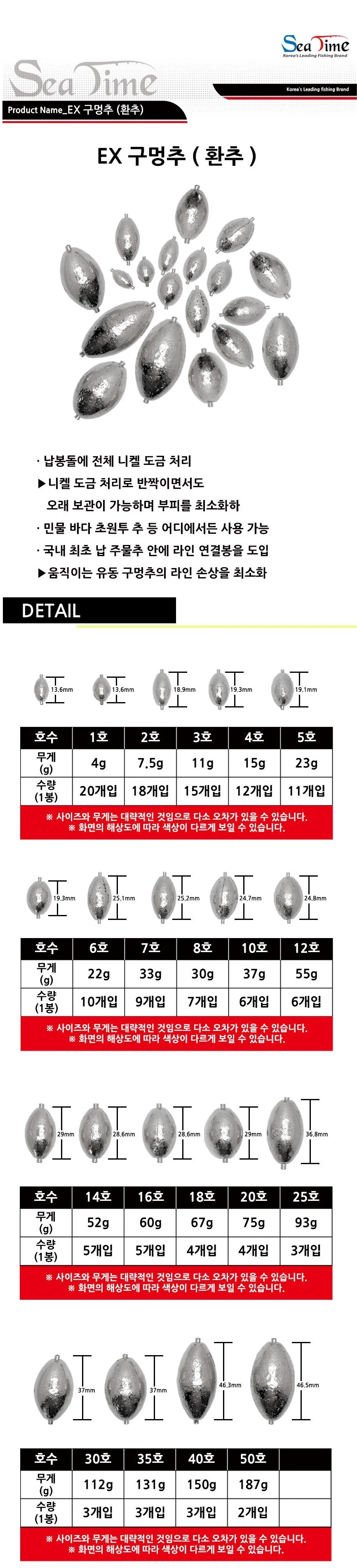 낚시 채비 구멍추 도래추 쇠추 낚시추 다운샷 환추 상세3