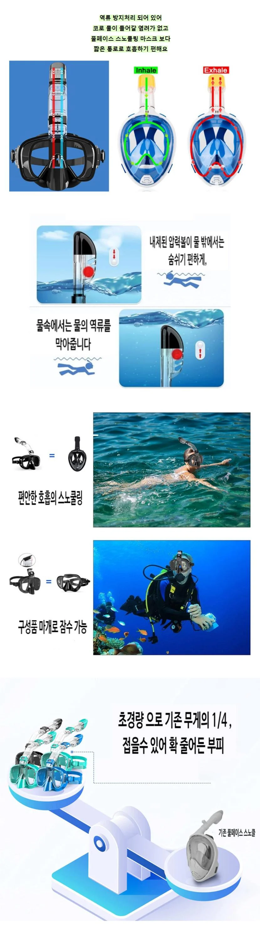 잠수 스노쿨 숨쉬기 편한 마스크 상세4