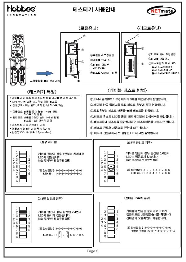 랜케이블 테스터기 네트워크 배선 오류 진단기 랜툴형 상세5