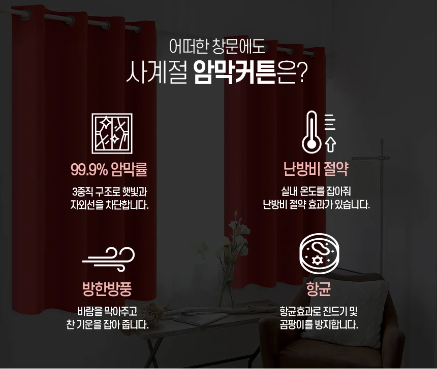 방한 햇빛차단 펀칭 암막커튼 상세3