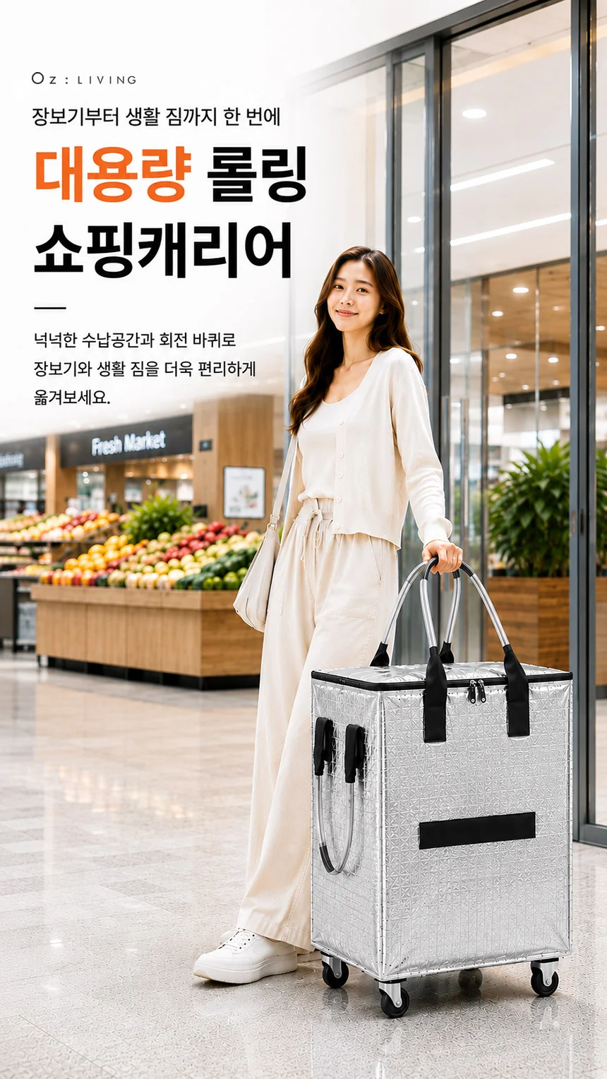 대용량 4바퀴 쇼핑 카트 마트 시장 핸드카트 장바구니 상세1