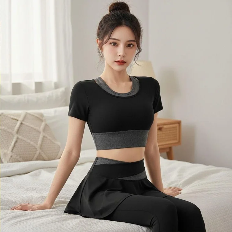 포체나 러닝 필라테스 요가 운동복 세 요가복 치마 레깅스 세트