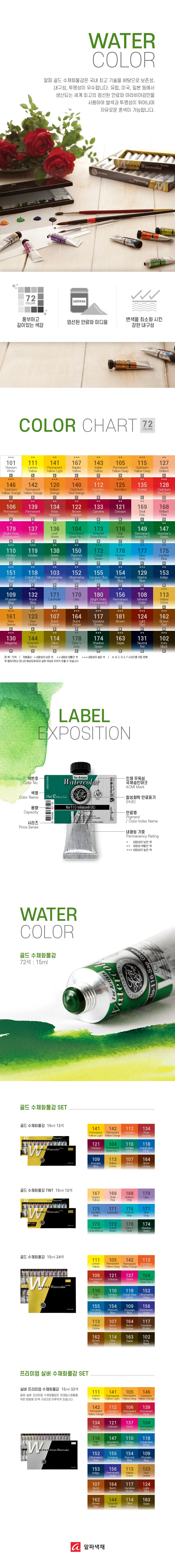 알파색채 골드 수채화물감 전문가용 낱색시리즈 D 15ml 상세1