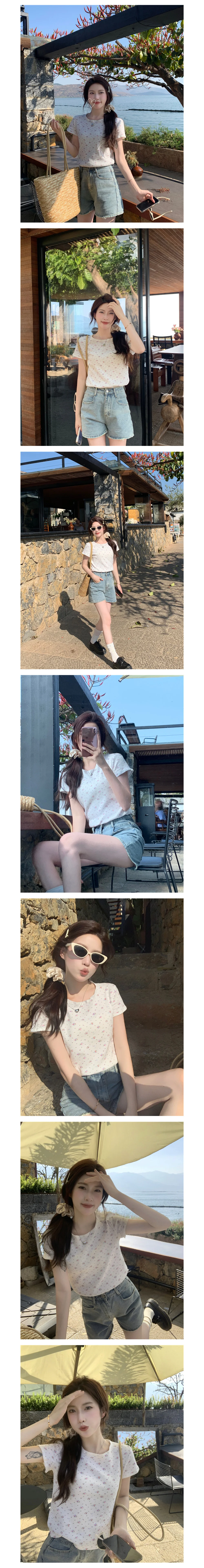 플라워 프릴 반팔 니트 슬림한 기본 여름 얇은 상세1