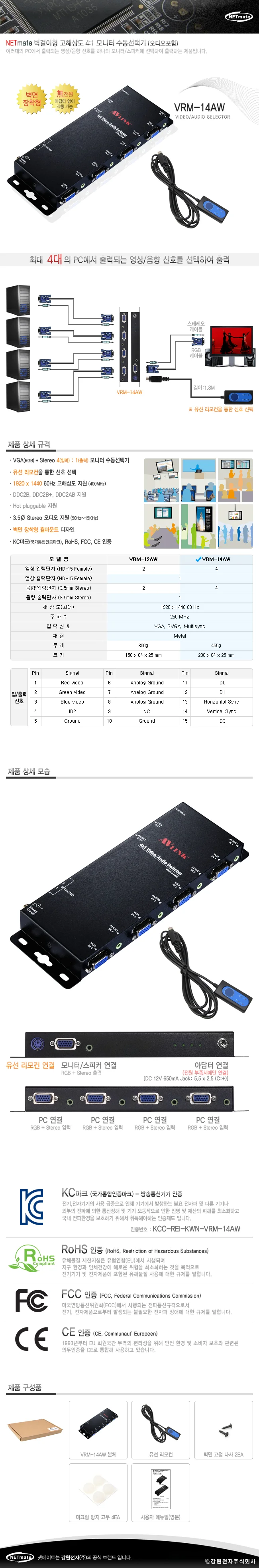 벽걸이형 고해상도 4대 1 선택기 VGA SVGA 멀티싱크 상세1