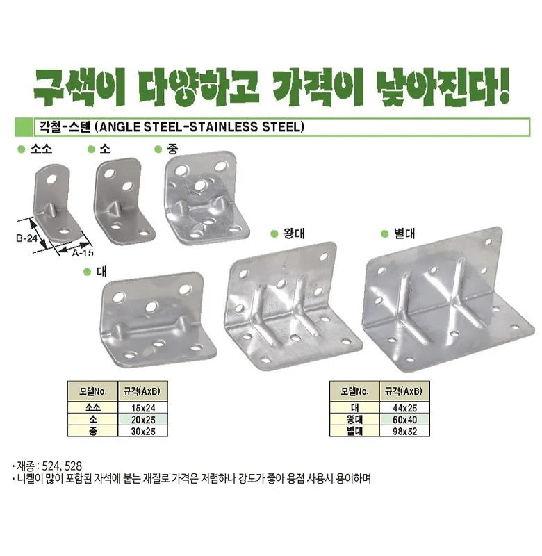 스텐 코너철 각철 선반받침 코너 경첩 고정쇠 200EA 상세2