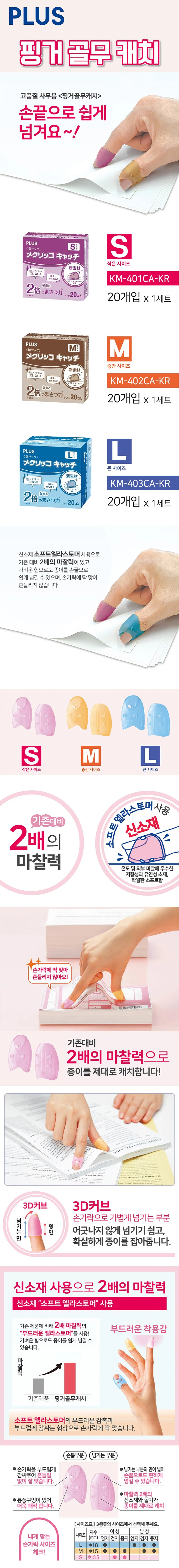 PLUS 손가락골무 캐치 소형 중형 대형 KM-401CA 402CA 403CA 20개입 상세1
