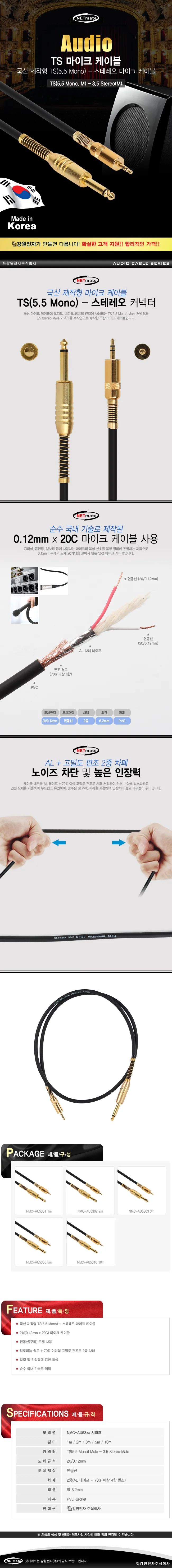 NETmate TS5.5 Mono 스테레오 마이크 케이블 1m 상세2