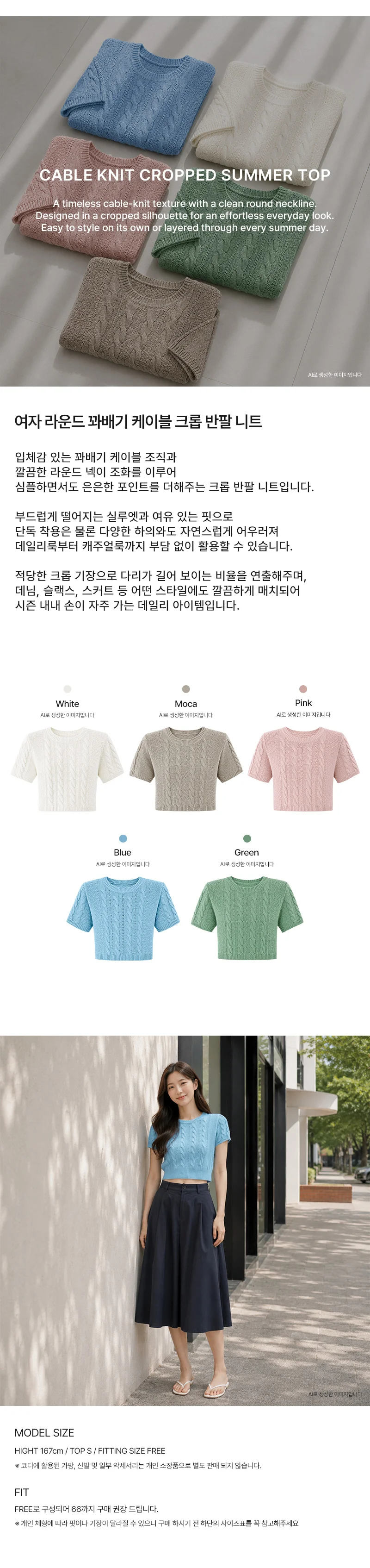 CPP 5011 여자 라운드 꽈배기 케이블 크롭 반팔 니트 상세1