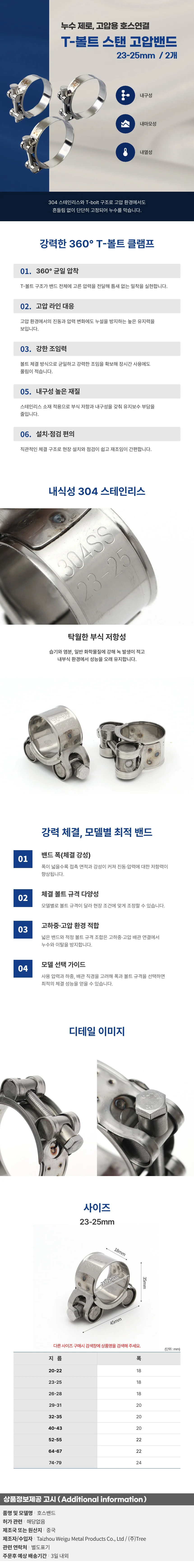 304스텐 고압 호스밴드 2p(23-25mm) 배관 호스클램프 상세1