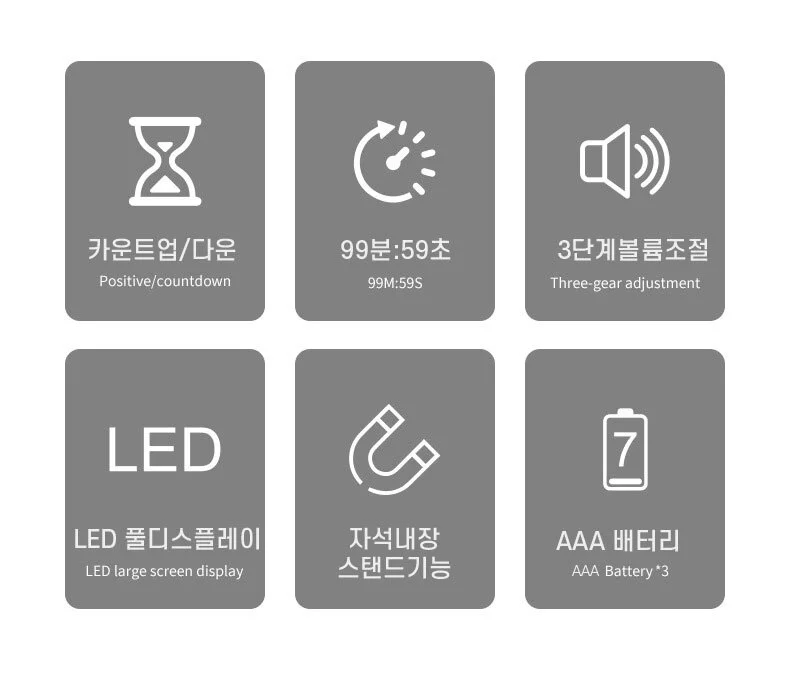 대형 디지털 타이머 학습용 카운트다운 LED 화이트 상세2