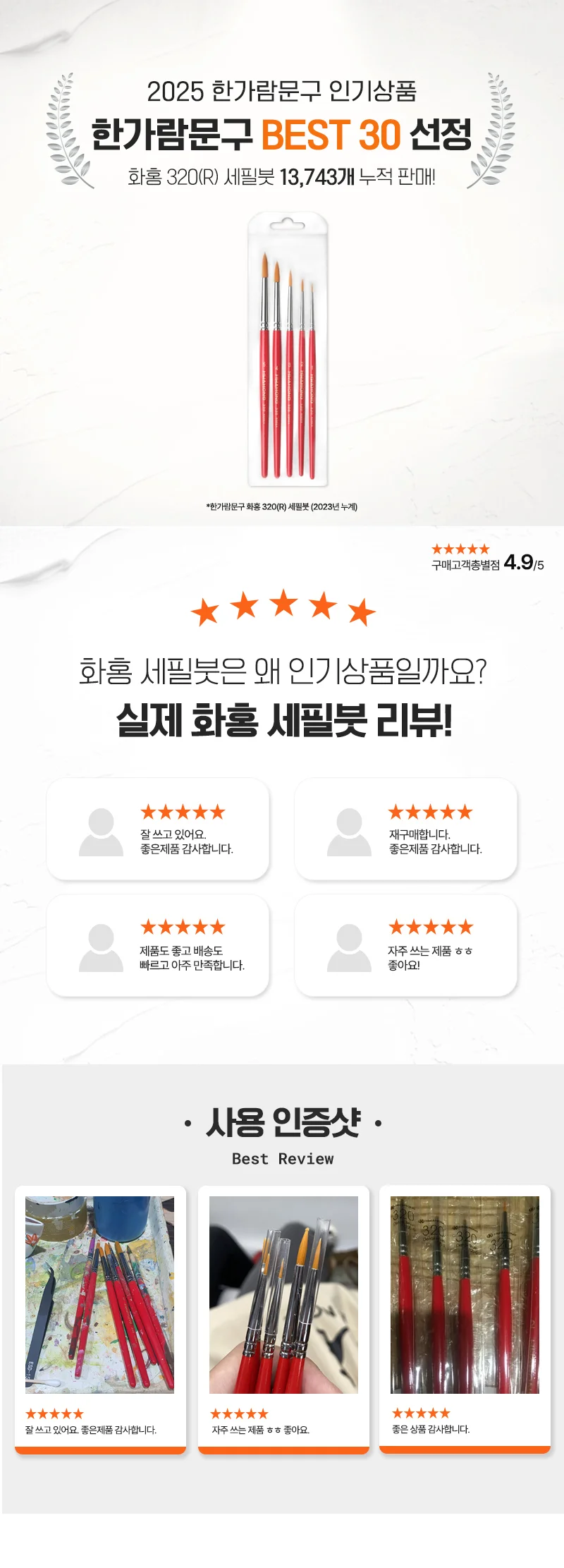 화홍 320(R) 세필붓 인조모 5본조 세트 구성붓 상세1