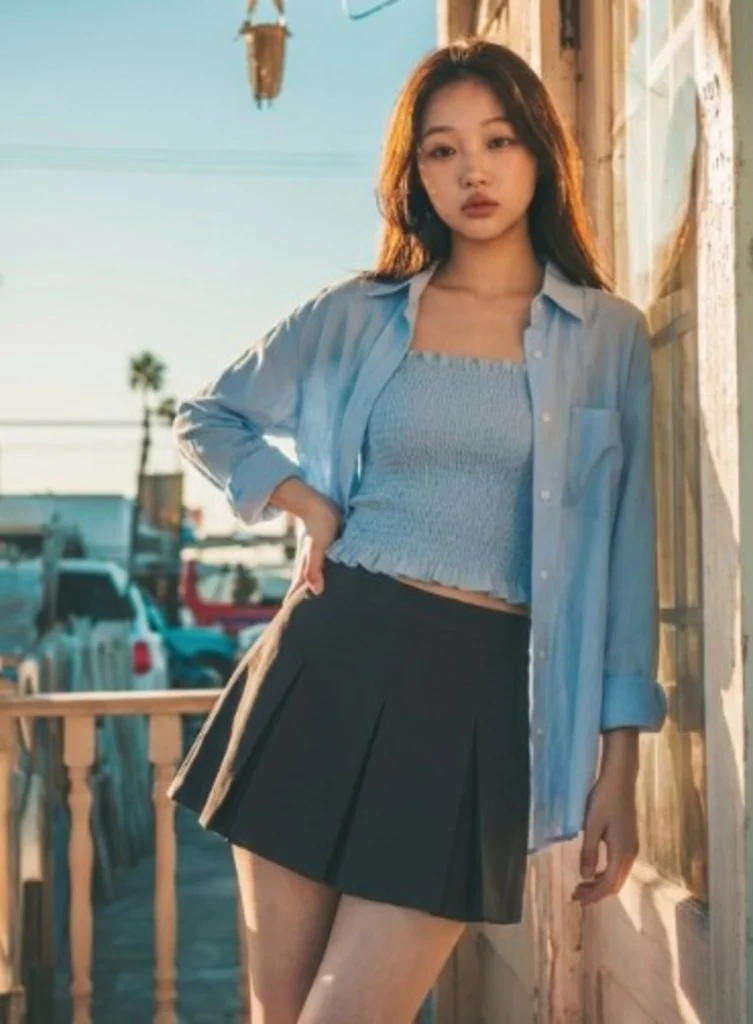 브이넥 니트 언발란스 비치 커버업 휴양지 바캉스룩 상세3