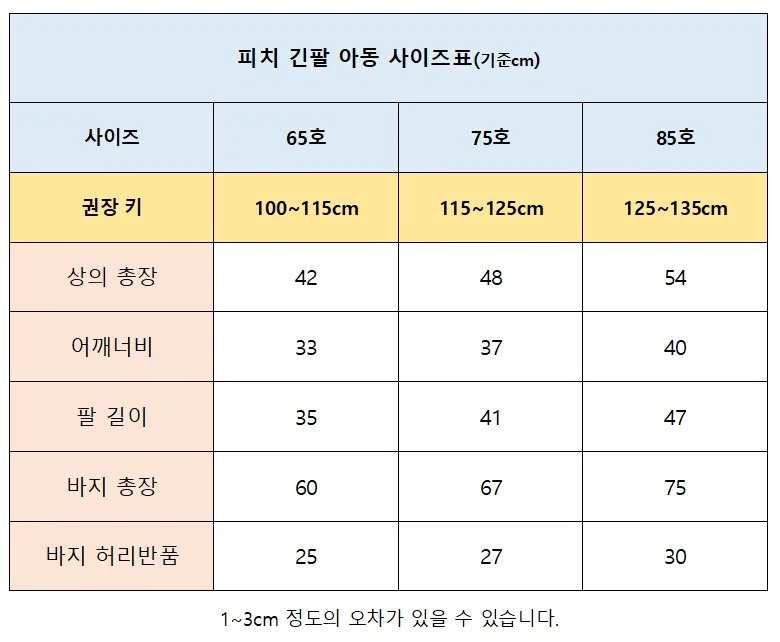 피치 긴팔 아동 잠옷세트 파자마 실내복 상세2