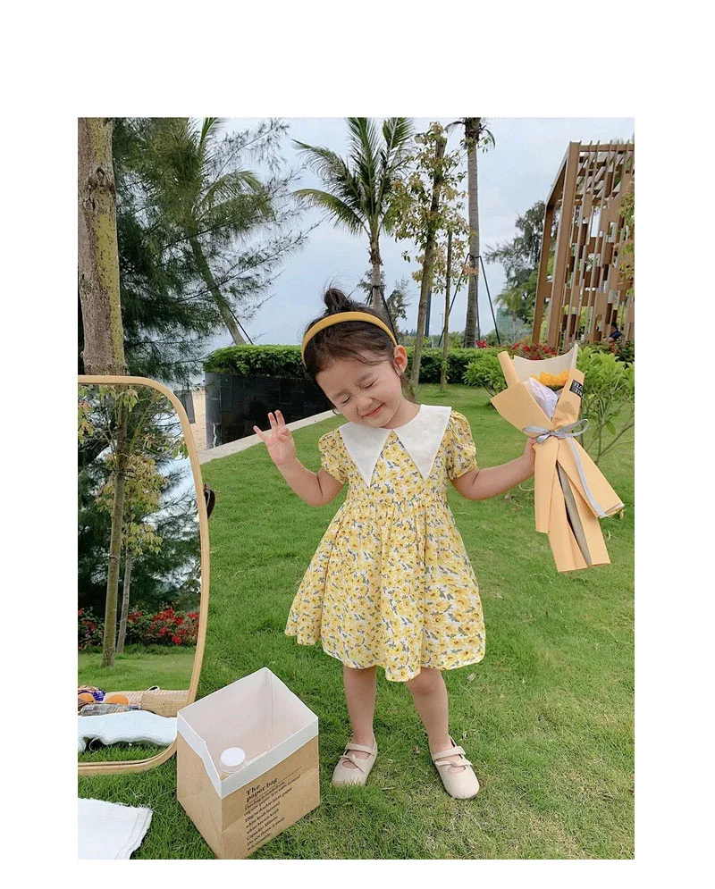여아 유아 여름 빅카라 꽃무늬 반팔 퍼프 원피스 상세3
