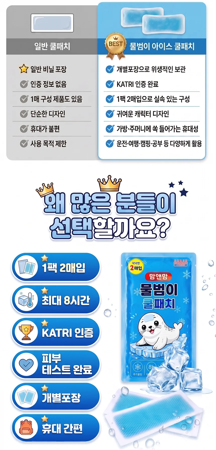 20세트 KC인증 (1팩-2매입) 붙이는 물범이 아이스 쿨패치 쿨링패치 상세3