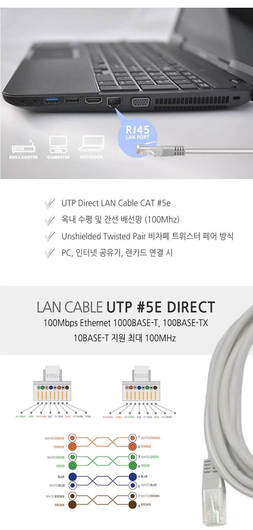 와이어맥스 UTP CAT.5E 랜케이블 5M N-105 상세3