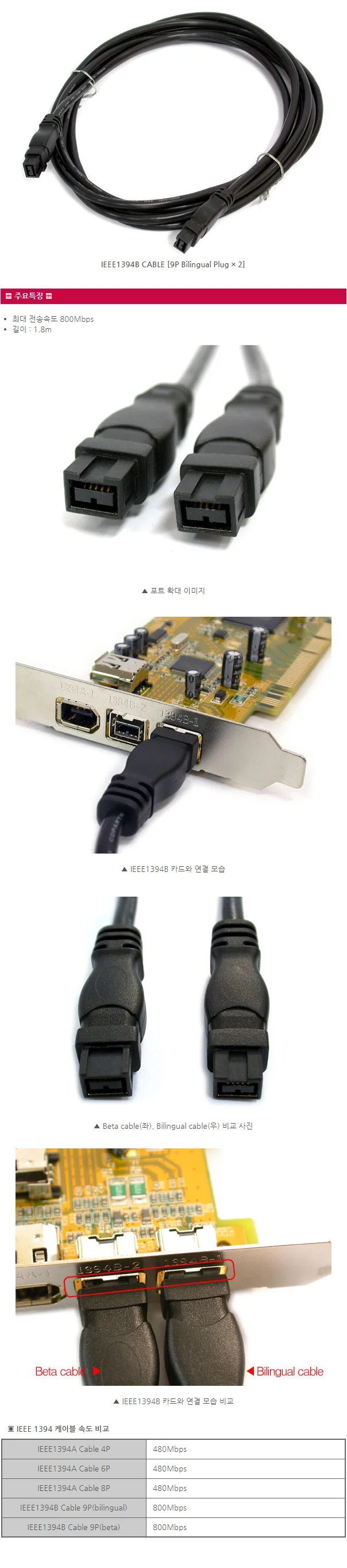 IEEE1394 9P bilingual 직렬케이블 데이터케이블 1.8m 상세1