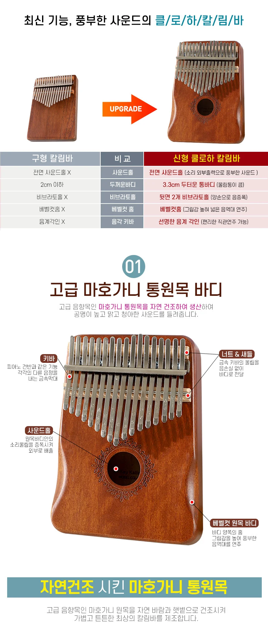 칼림바 17음계 마호가니 민속악기 건반 악기 카림바 상세2