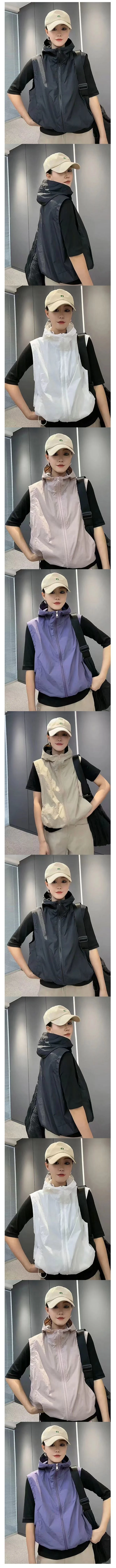 여성 바람막이 슬림 후드 조끼 민소매 후드집업 SH815 상세1