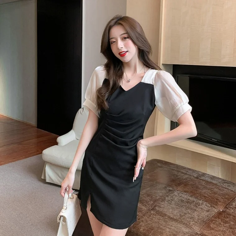 여자 퍼프 원피스 상견례 결혼식 행사 오피스 하객룩