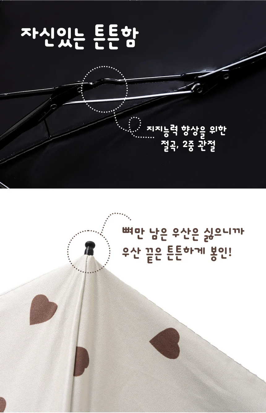 하트 땡땡이 리본 5단 접이식 초미니 우산 암막 양산 양우산 상세5