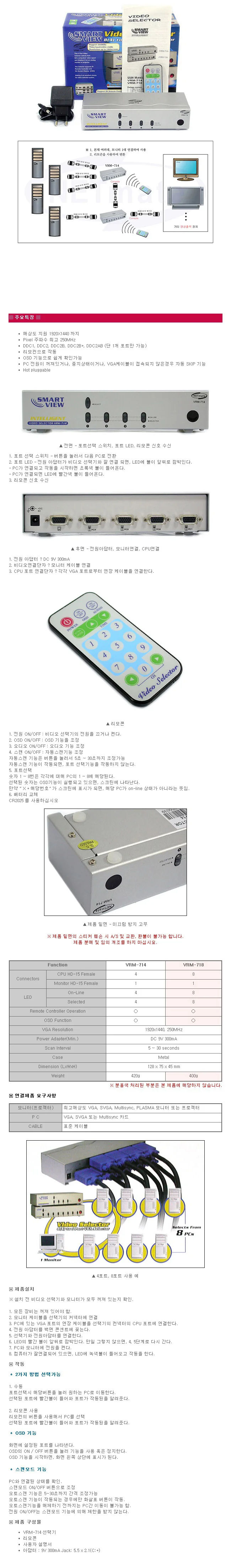 고해상도 4대 1 영상전용 모니터 선택기 리모컨 상세1