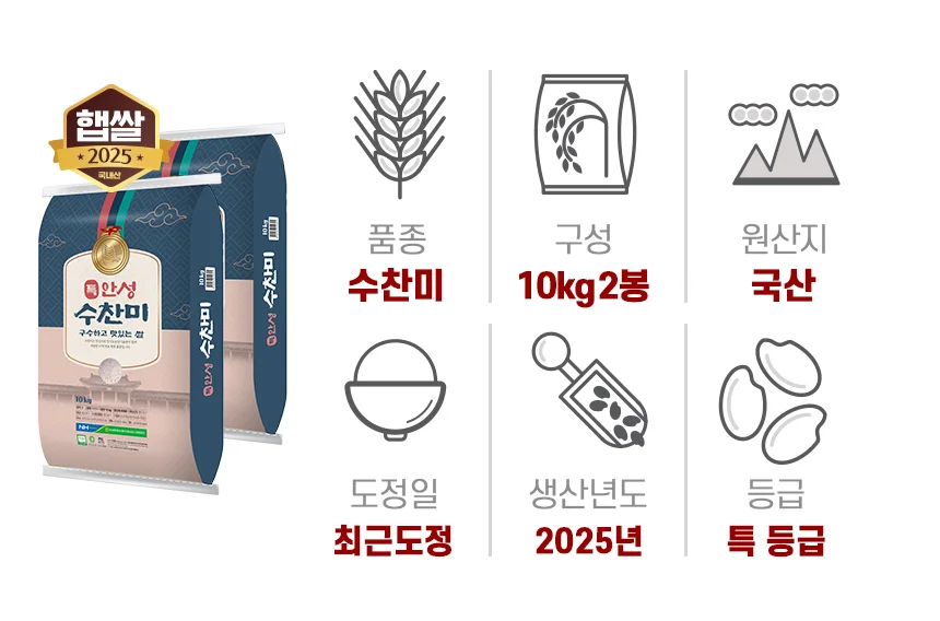 특등급/단일품종 안성마춤농협 수찬미 20kg(10kgX2포) 상세5
