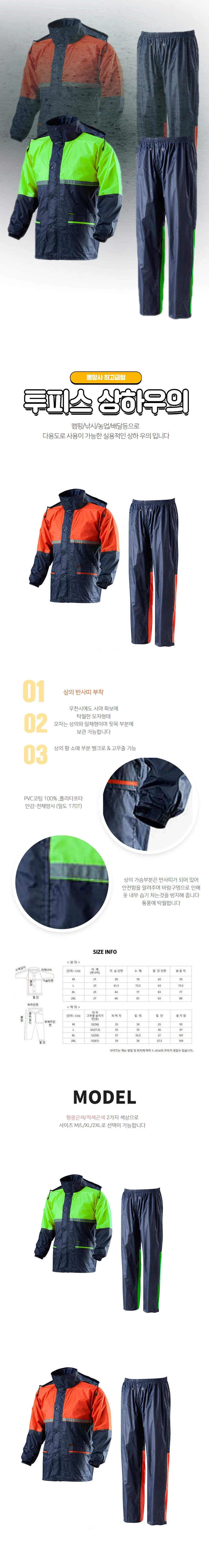 등산 캠핑 배달 PVC 코팅 올망사 투피스 우의 형광 상세1