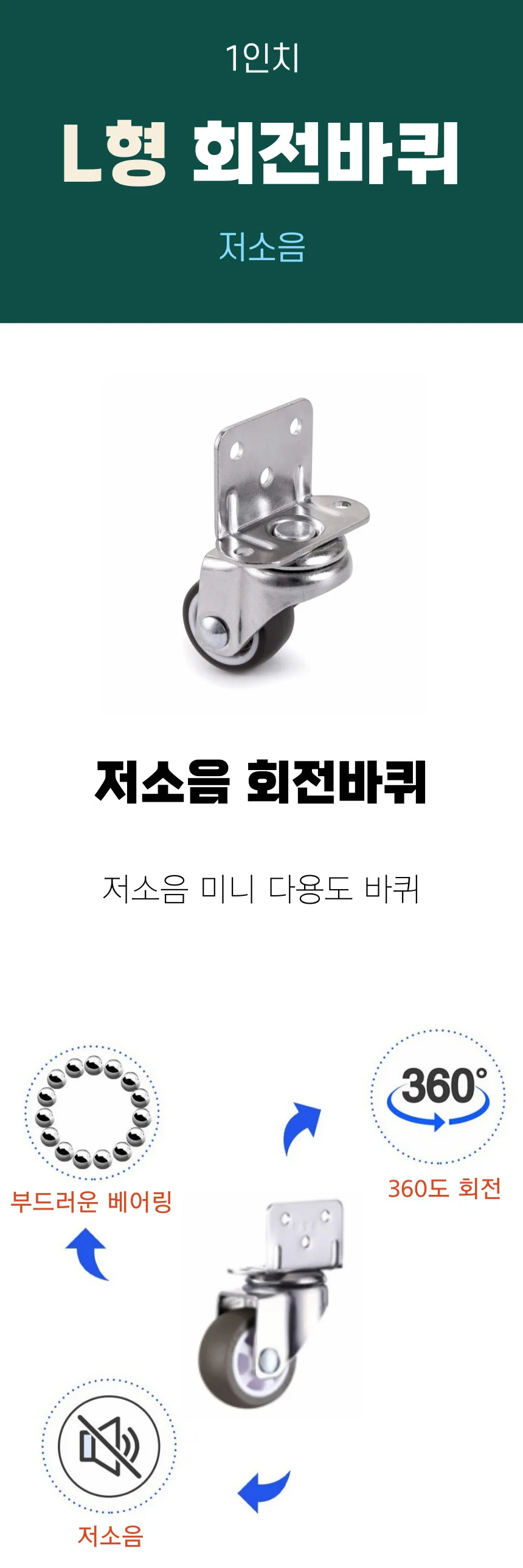 L자 소형 무소음 가구 캐스터 회전바퀴 상세1