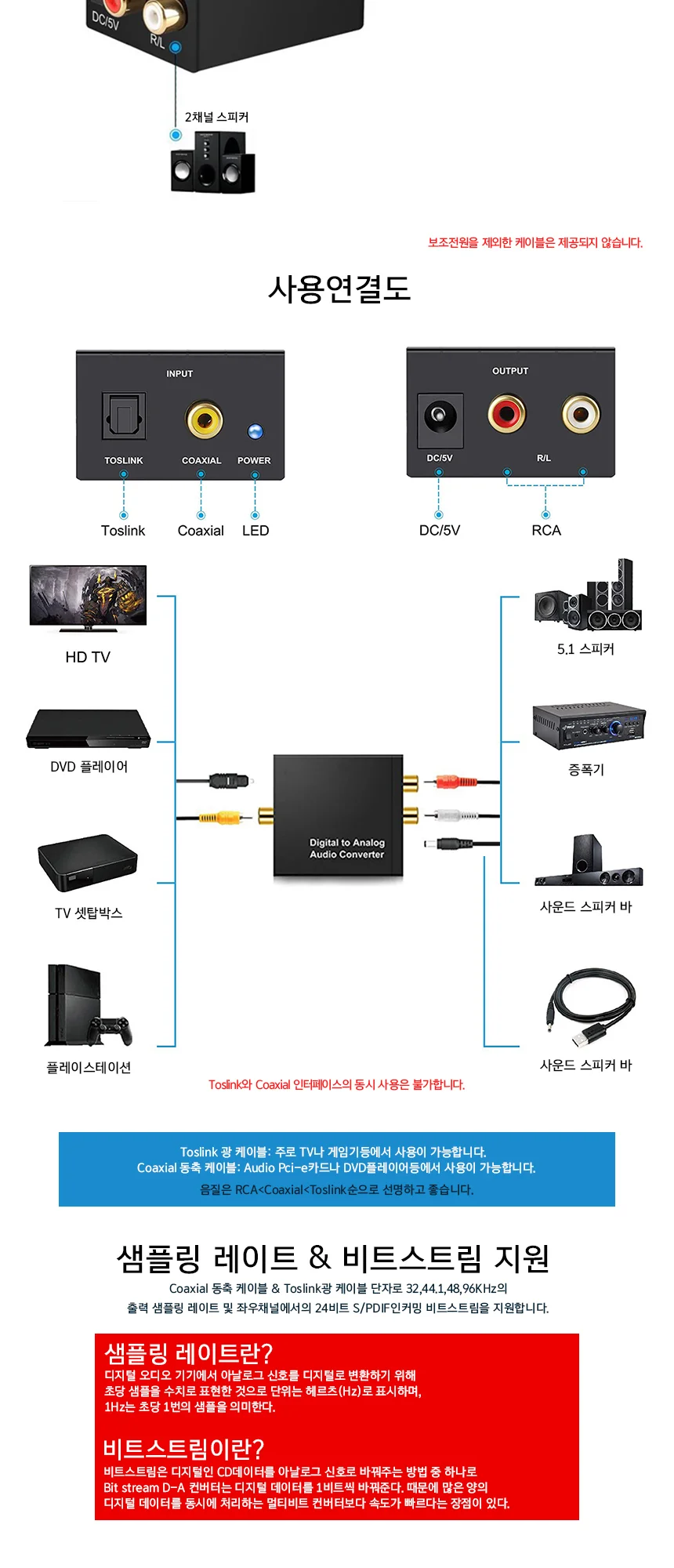 오디오광컨버터 디지털 to 아날로그 RCA변환 SPDIF 상세2