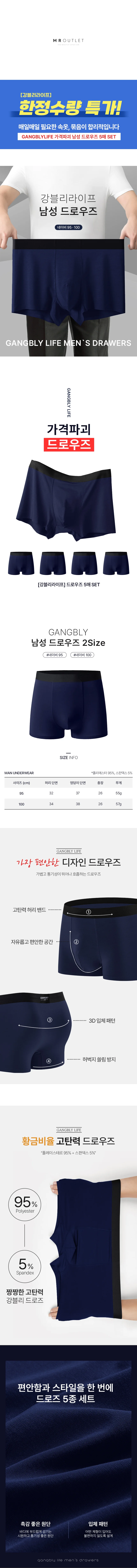 강블리 언더웨어 남자 속옷 드로즈 세트 5장 상세1