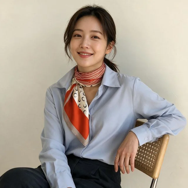 여성 실크 스카프 루나 미드나잇 커브 목스카프 쁘띠 아이템 넥치프 포인트