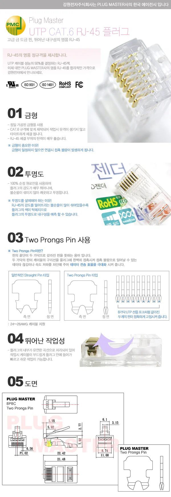 PLUG MASTER UTP CAT 6 RJ 45 8P8C 플러그 커넥터 상세2