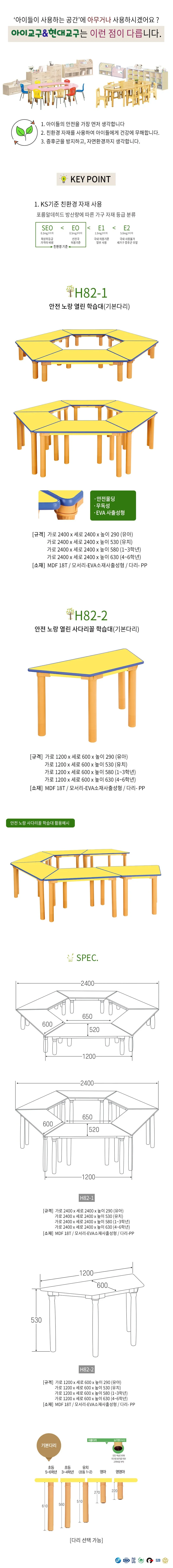 노랑 학습대 기본다리 290mm 초등책상 어린이집책상 어린이책상 상세1
