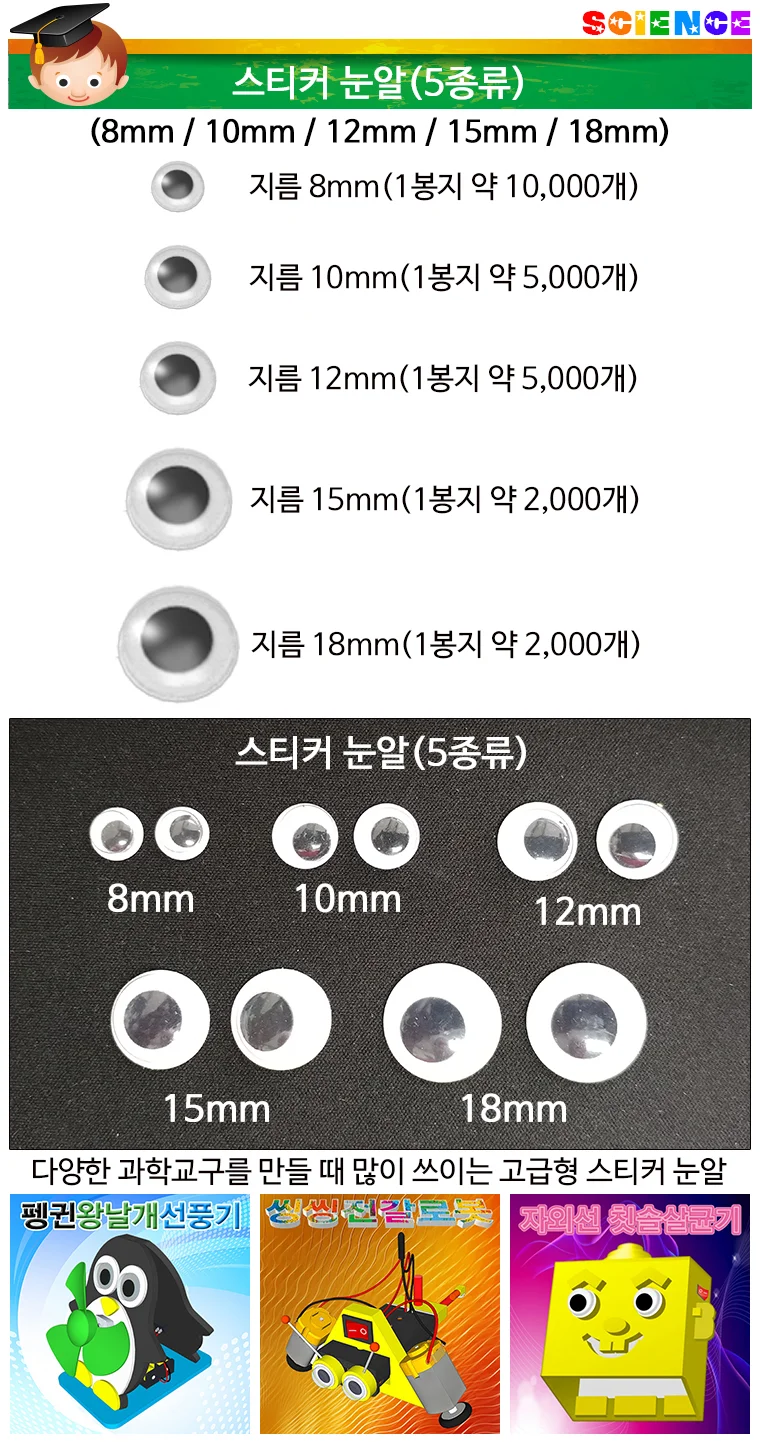 스티커 눈알 5종류 대용량 판매 선택 1개 상세2