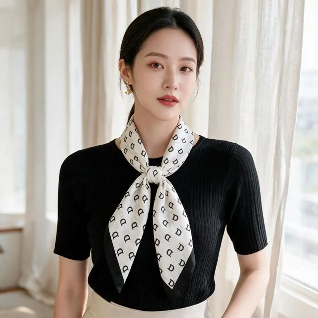 여성 스카프 이니셜 실크 모노 시그니처 쁘띠 목 넥 액세서리 선물용