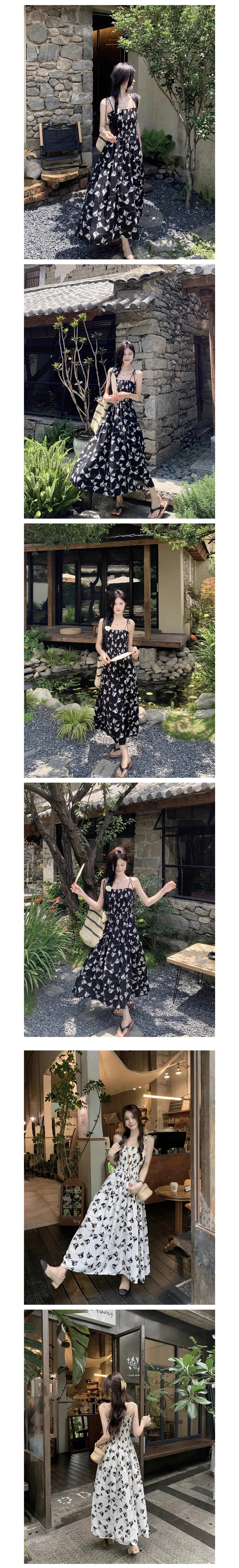 플라워 끈나시 밴딩 원피스 비치 캐주얼 해변원 뷔스티에 상세2