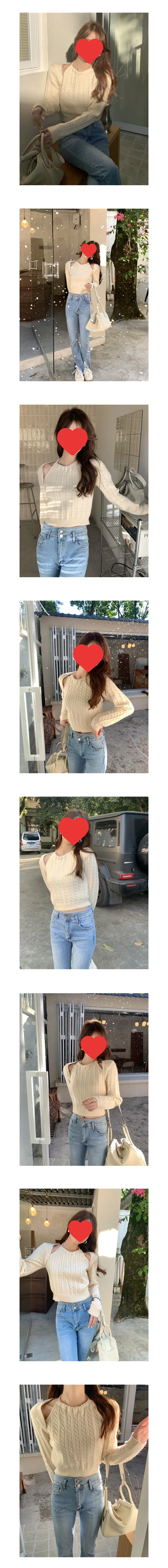 홀터넥 꽈배기 크롭 니트 긴팔 볼레로 포인트 페미닌룩 데일리룩 상세2