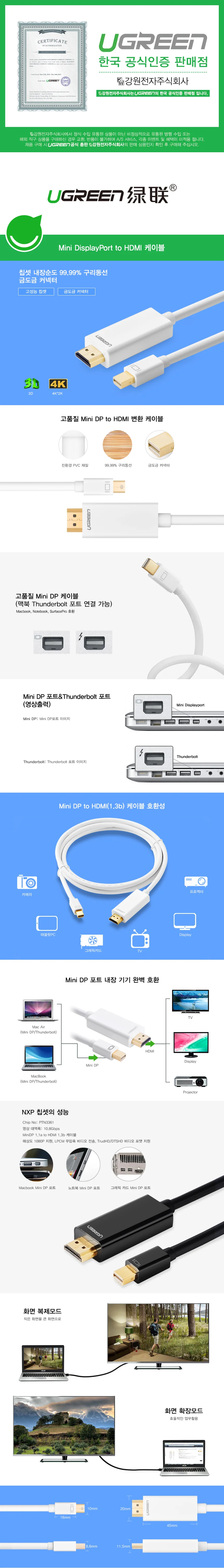 디스플레이 1.2 케이블 영상 출력 미니 케이블 1.5M 상세1
