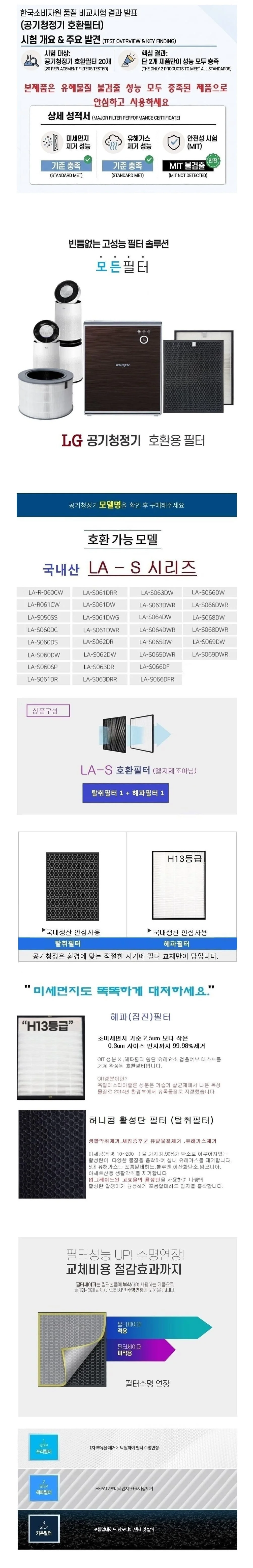 엘지호환 S시리즈 LA-S065DWR 헤파+탈취 국산 호환필 상세2