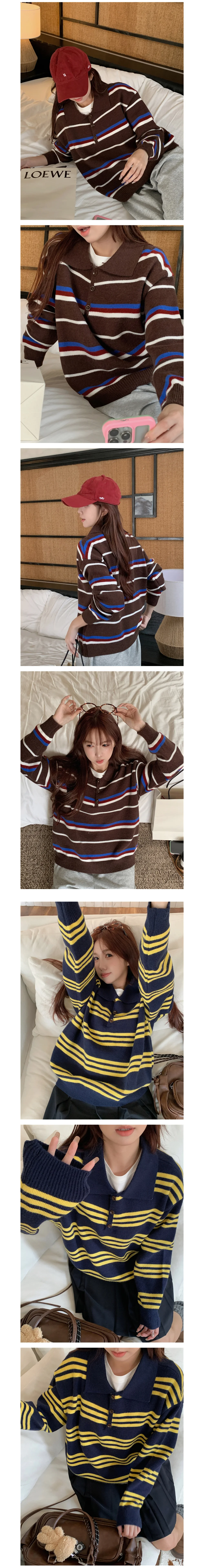 카라 스트라이프 니트 맨투맨 상세2