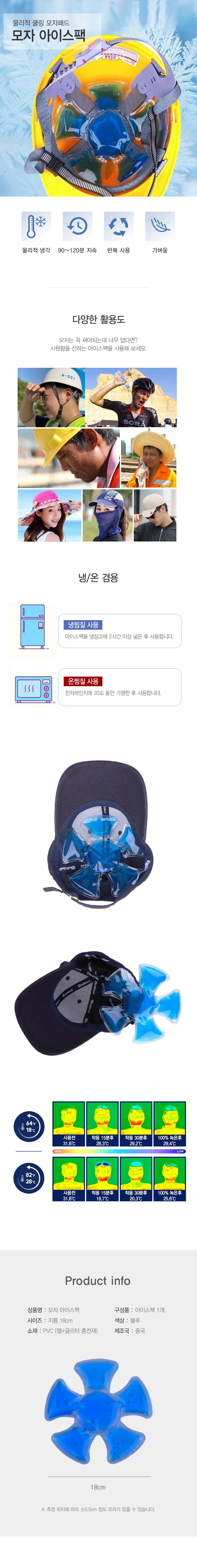 모자 아이스팩 정수리얼음팩 모자쿨링팩 상세2