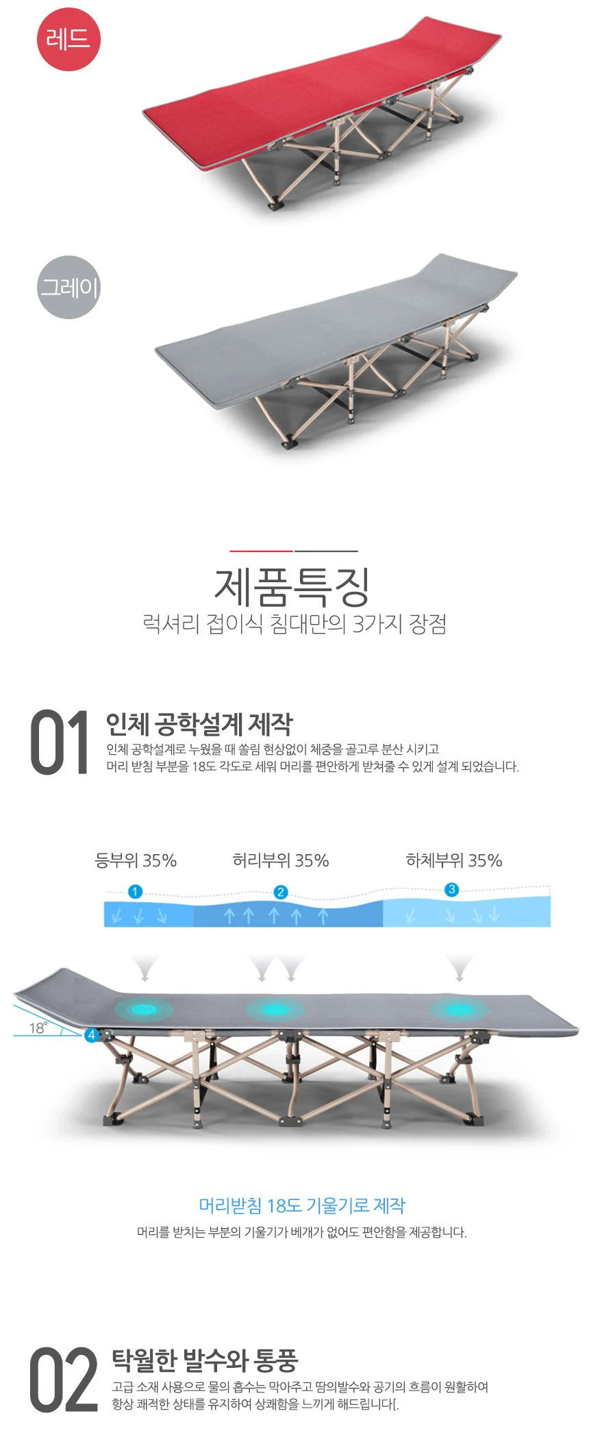 휴대용 야전침대 간이침대 1인 캠핑침대 경량 접이식 상세3