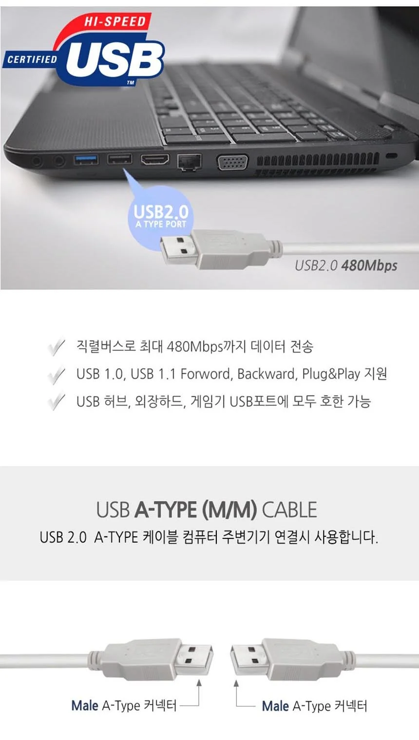 USB 2.0 AM-AM 케이블 5M 연장선 케이블용품 PC악세사리 상세3