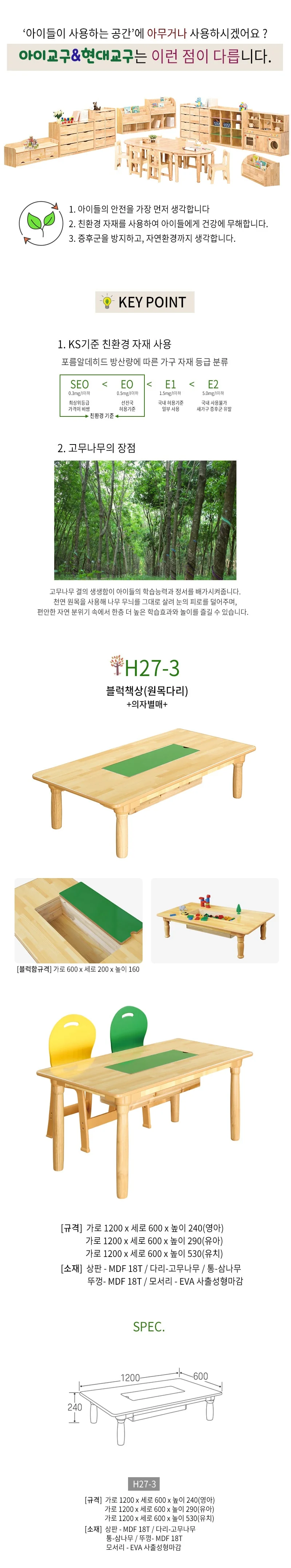 블럭 영아 책상 원목다리 240mm 유아책상 아기책상 어린이집책상 아기의자 상세1